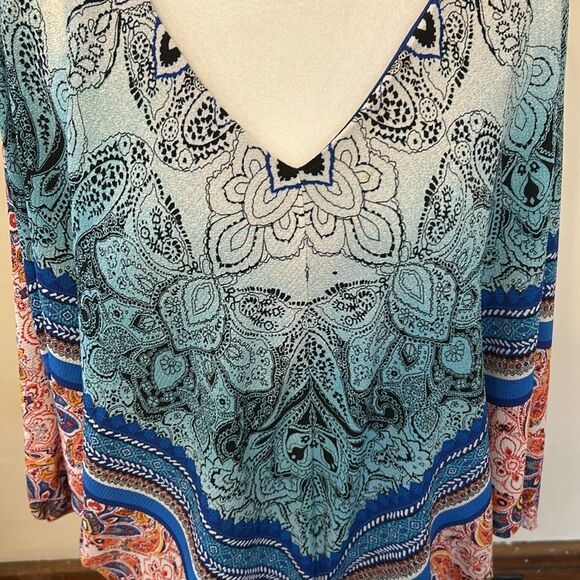 Coco Bianco royal blue red V neck tie waist bat wing blouse Size L EUC - Picture 3 of 8